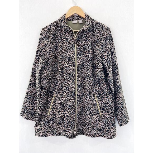 Chico's Zenergy Printed Anorak Jacket sz 12 Camo Animal Print Neema UPF - Picture 1 of 7